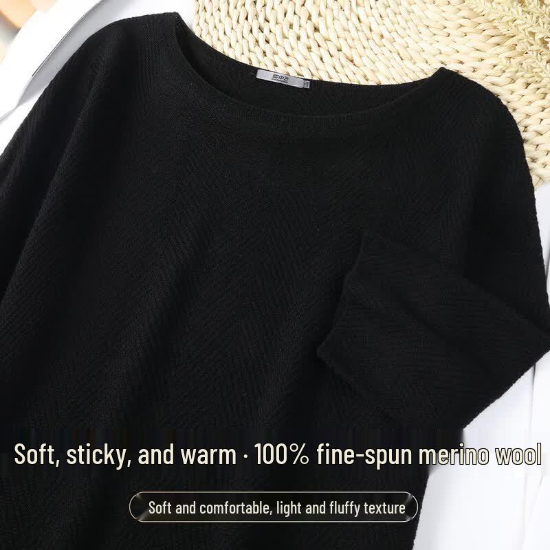 SNOWFLYING Women's 100% Merino Wool Round Neck 3/4 Sleeve Pullover Sweater