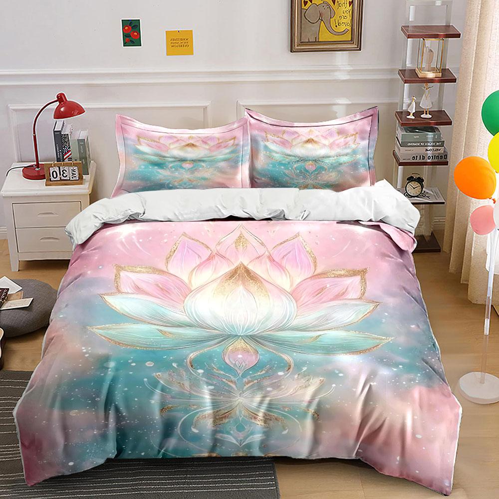 Lotus Flower Pastel Bedding Set Bedding Duvet Cover Set Duvet Cover Pillowcases (1 * Duvet Cover 2 * Pillowcases, without duvet insert)