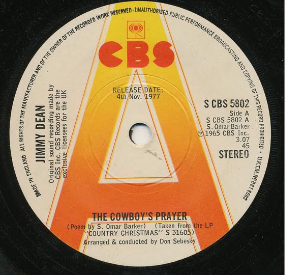 

7inch Record JIMMY DEAN - The Cowboy s Prayer SCBS5802PROMO CBS 1977 UK Country Used
