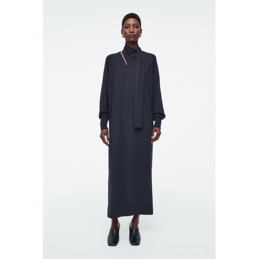 

COS Платье макси из шерсти с японским шарфом navy/L