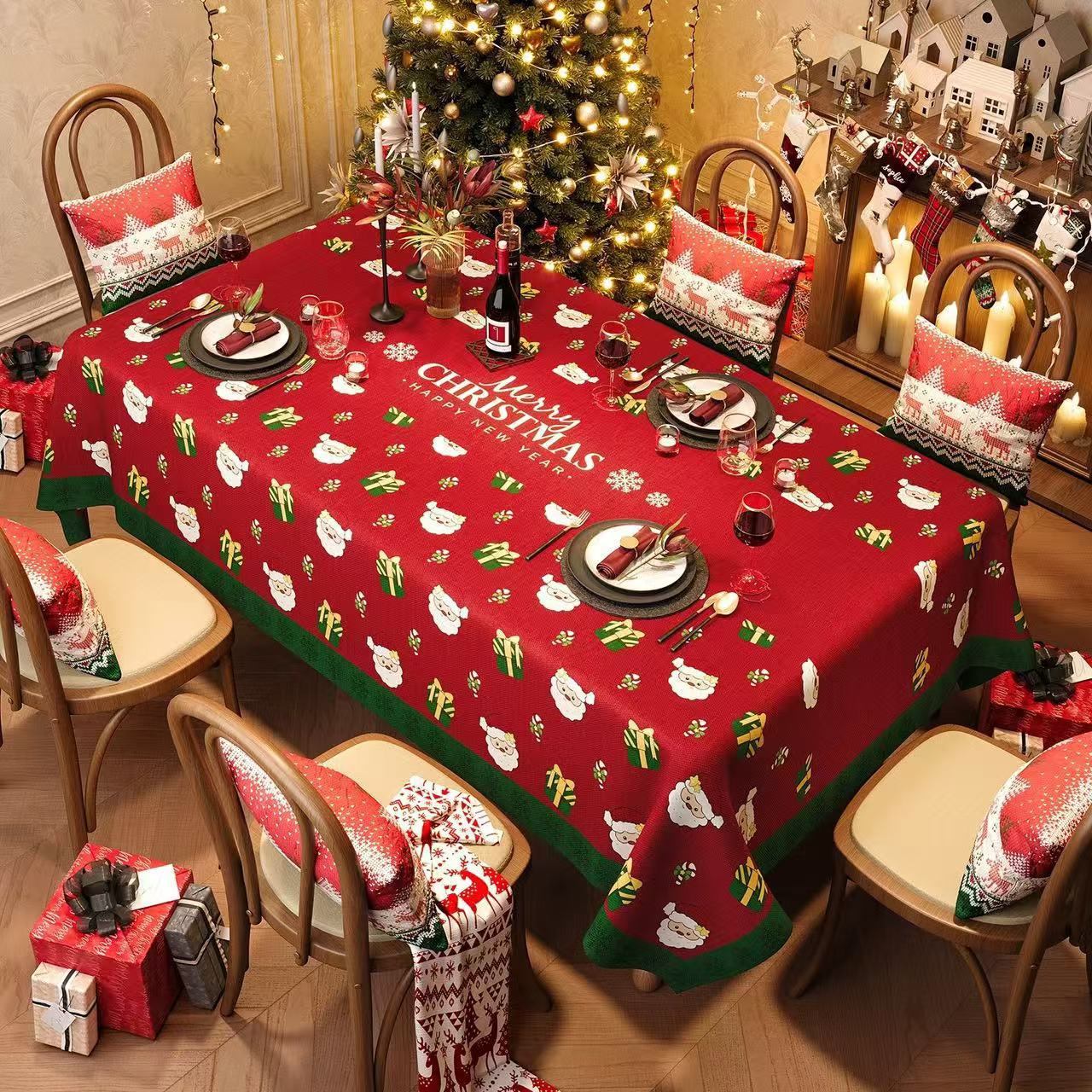 

New Year Christmas Tablecloth Atmosphere Theme Red Checkered Rectangular Dining Table Cloth Party Decoration Wear-resistant 60x120cm