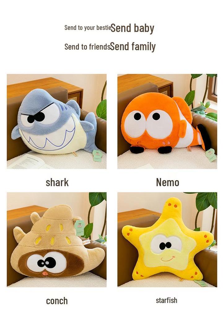 Cartoon Marine Animal Plush Pillow: Shark Star Cuddly Doll Sofa Cushion for Kids