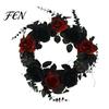Vintage Dark Aesthetic Party Supplies Halloween Wreath for Front Door, Artificial Fall Maple Leaf Rose Pumpkin Spooky Elegant Holiday Decor