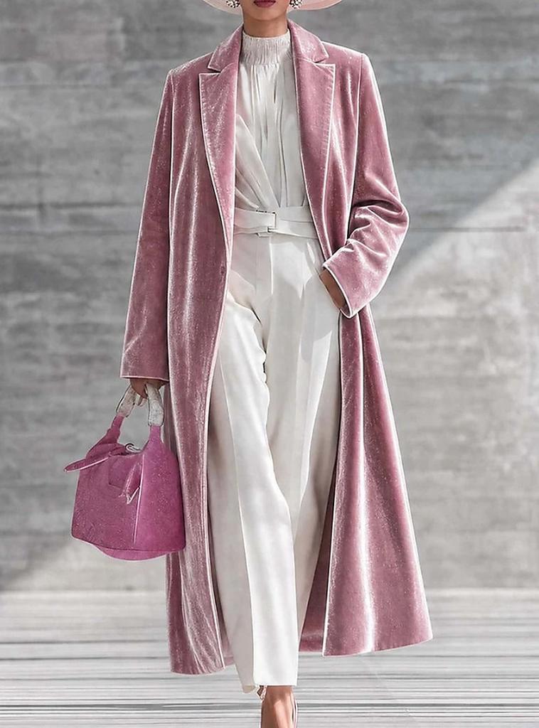 Autunno e Inverno, Popolare Cappotto Lungo in Velluto Dorato da Donna Giacca in Velluto con Revers High-End Sopra il Ginocchio