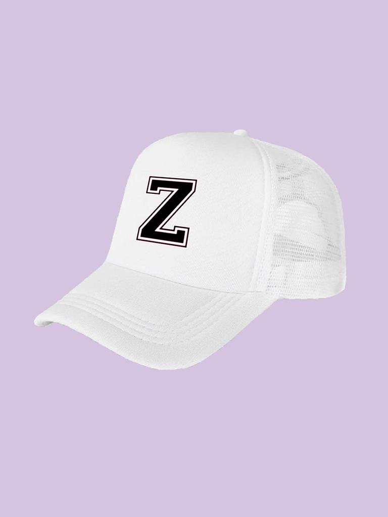 1Pc children's 26 letter printed baseball cap, fashionable sunshade duckbill cap for spring summer, breathable mesh trucker cap