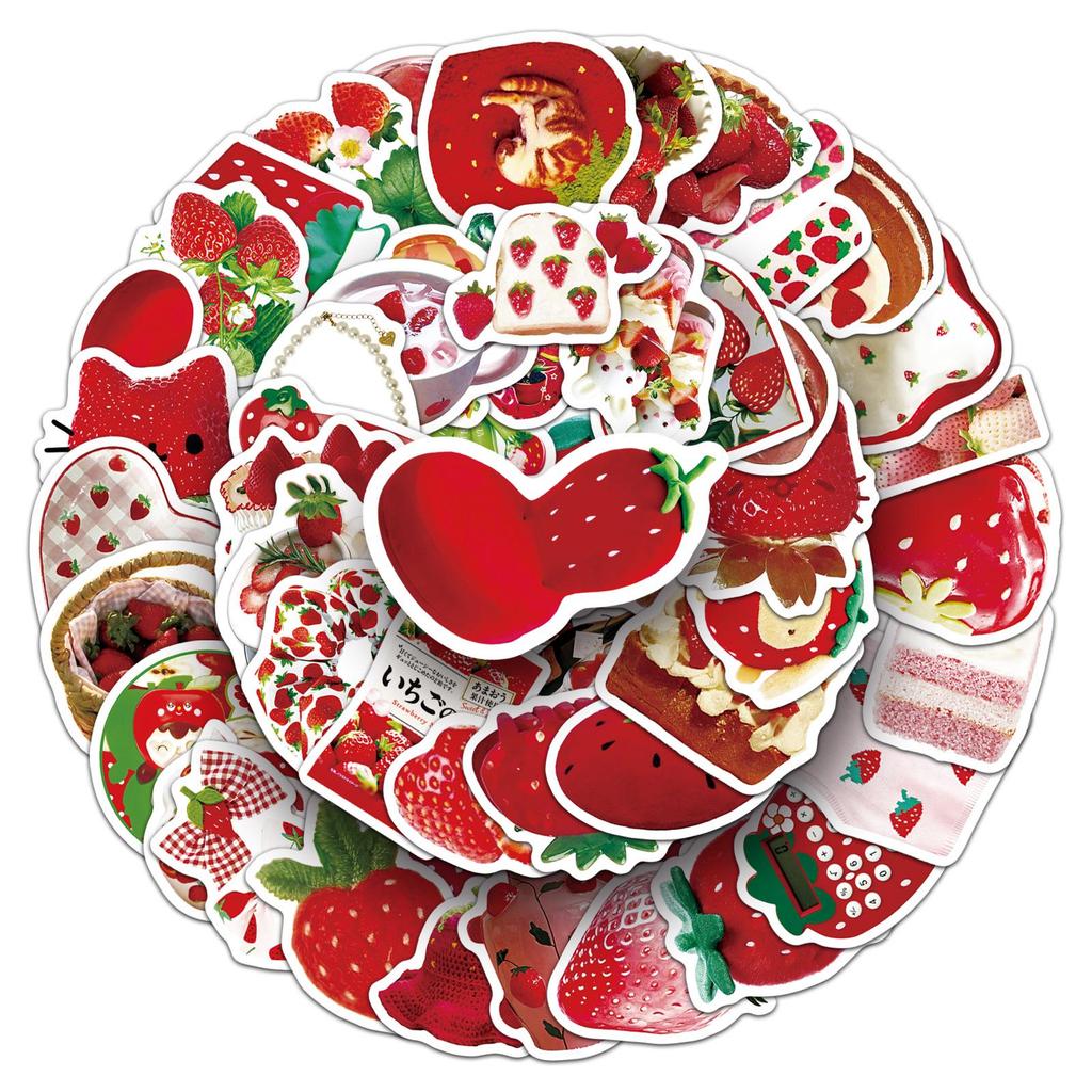 50pcs Cute Strawberry Graffiti Stickers for DIY: Perfect for Laptop, Phone Case, and Water Bottle.