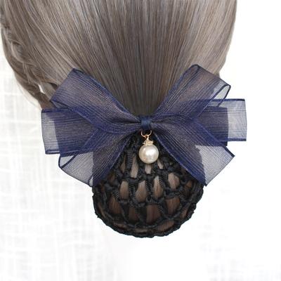Vocational Nurse Head Flower Mesh Pocket Hairpin Silk Yarn Pearl Pendant Bow Stewardess Bank Disc Hair