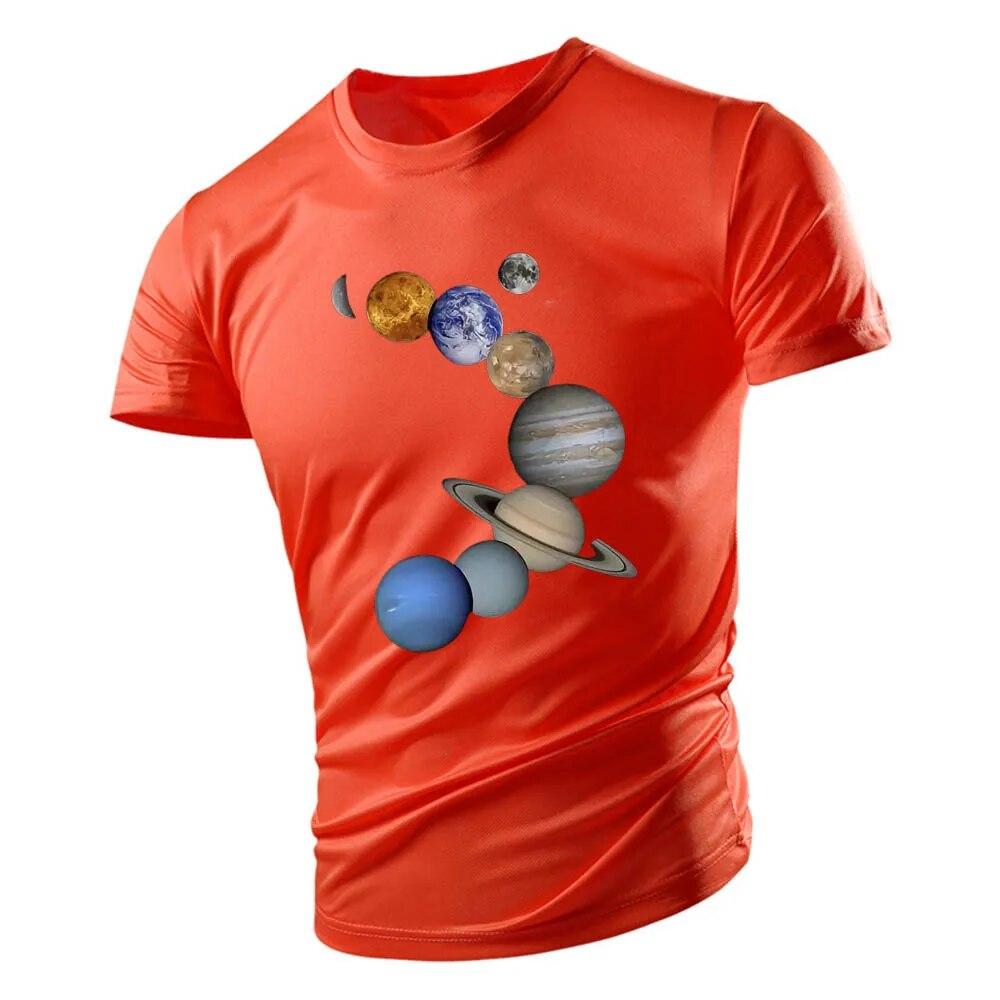 2023 Adult Men's Crewneck T-shirt Summer Casual Sports Loose Quick Drying Short Sleeve Fashion Nine Planets Print Youth Trend