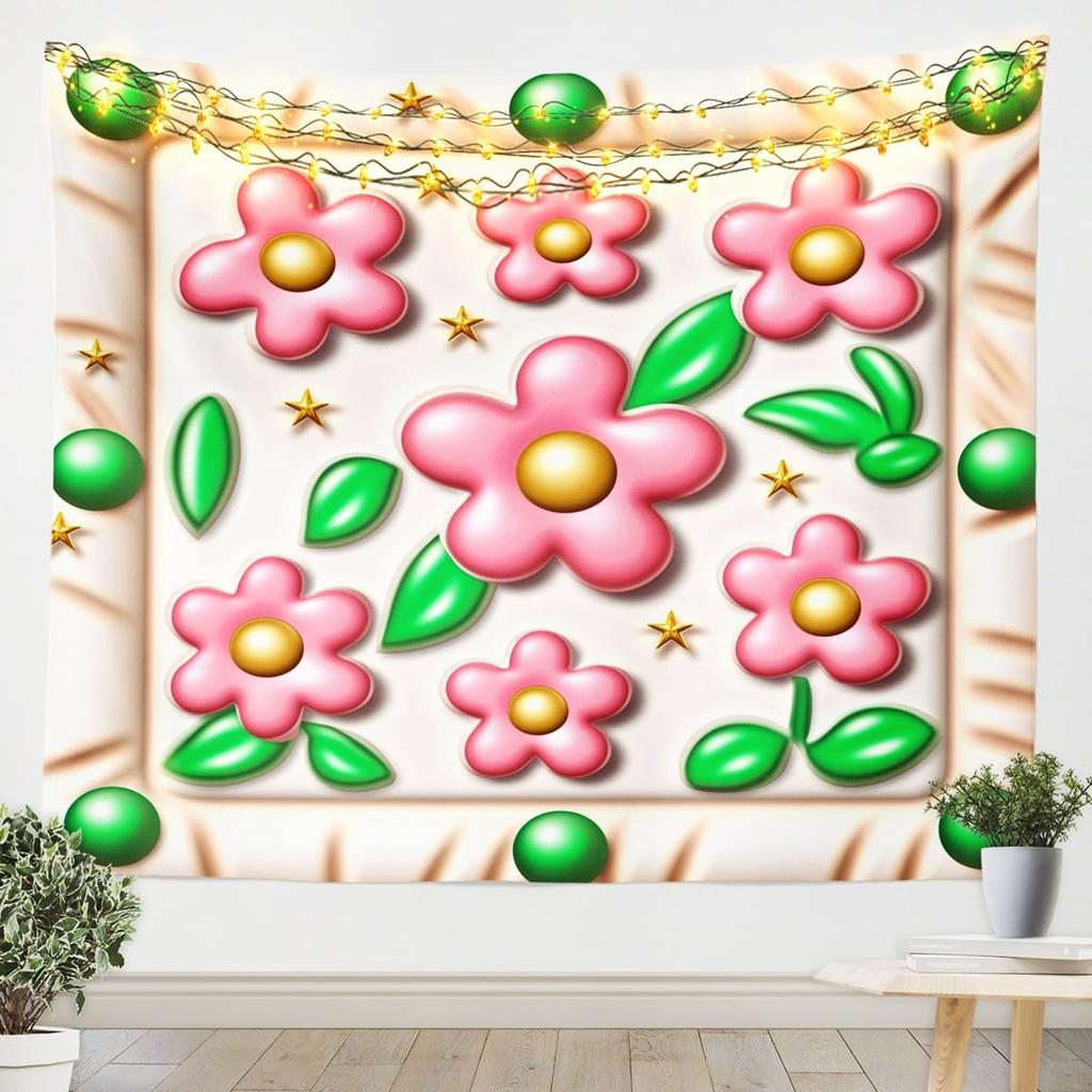 Dreamy Pastel Cloud Tapestry, Colorful Candy Sky with Glitter Stars Design, Bohemian Wall Art for Teen Room & Nursery