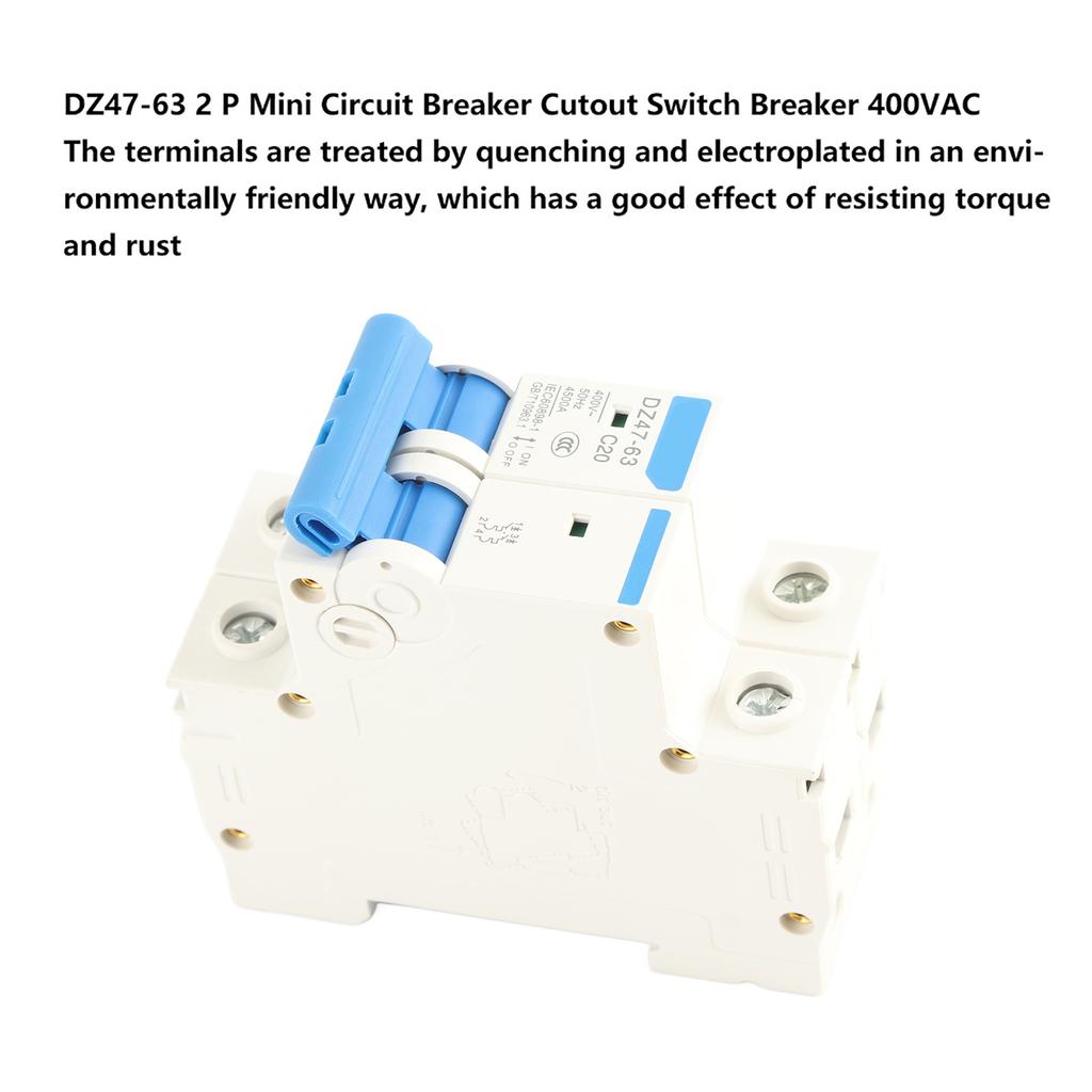 DZ47‑63 2 P Mini Circuit Breaker Cutout Switch Breaker 400VAC(20A)
