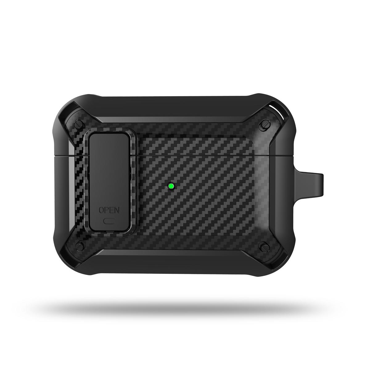 

Роскошный чехол для наушников с защитным замком из углеродного волокна с крючком для ключей для Apple Airpods Pro 2 поколения 2nd Air Pods 3 Gen противоударный чехол для коробки Airpods Pro 2 чёрный