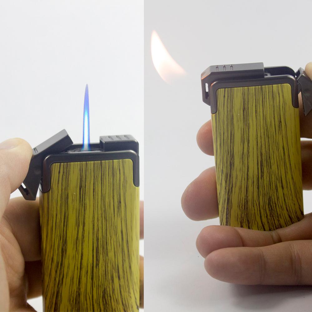 Windproof Dual-Flame Refillable Butane Torch Lighter with Adjustable Jet Yellow Wood Grain Design Cigarette Accessory Gift