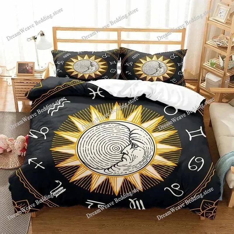 Sun and Moon Duvet Cover Set Boho Bedding Set for Kids Boys Girls Bohemian Style Queen Size Comforter Cover Psychedelic Design