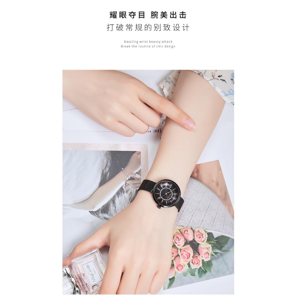 Classic Business Women Quartz Watch Round Roman Dial Rhinestone Ring Decor Mesh Strap Daily Waterproof Wrist Watch