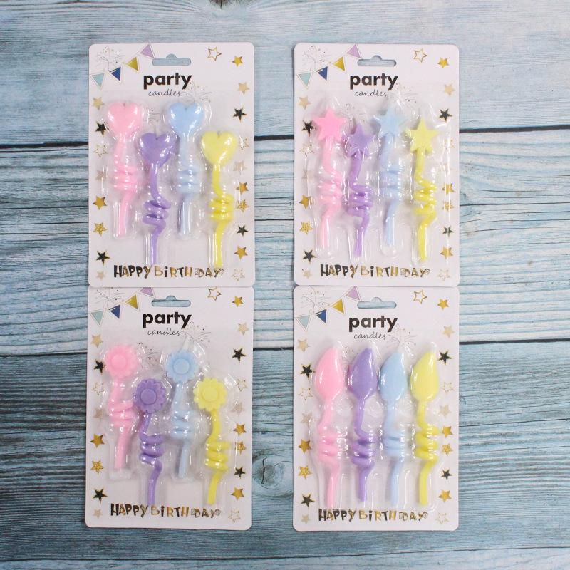 Birthday Colorful Bent Thumb Creative Love Shape Candle Suction Card 4 Pack Twisting Rotating Candles