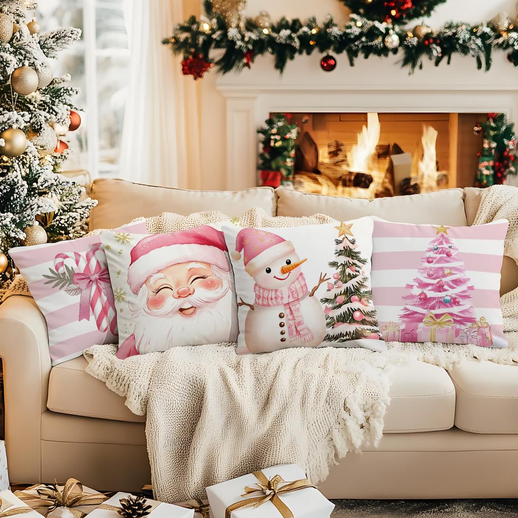 45X45Cm Pink Christmas Pillowcase Bedroom Sofa Cushion Cover 100% Polyester Living Room Cushion Pillowcase Home Decor