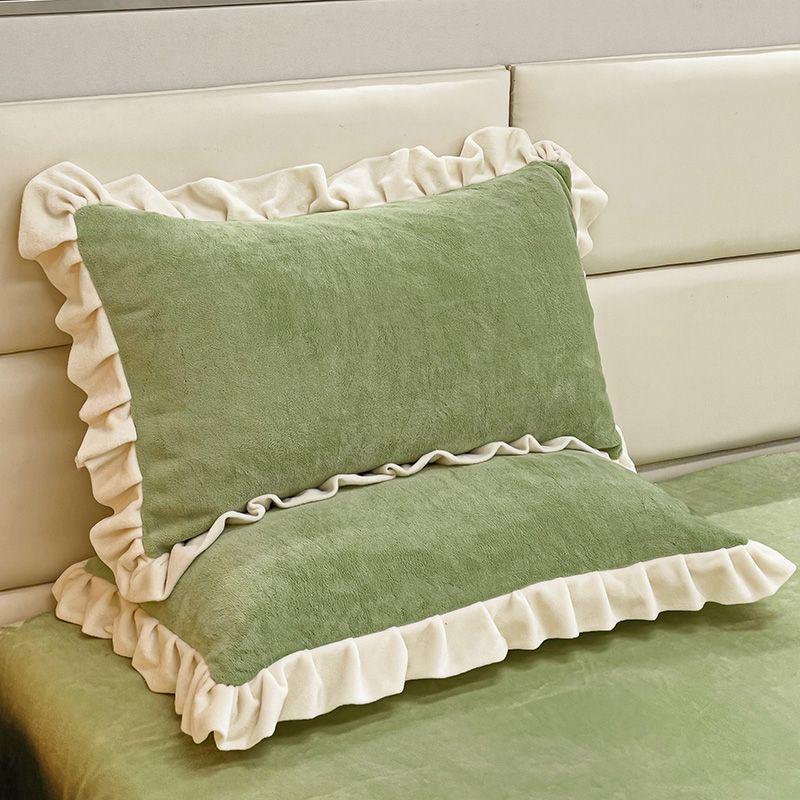Set of 2 Winter Velvet Pillowcases, 48x74, Solid Color with Lace, for Girls and Dorms