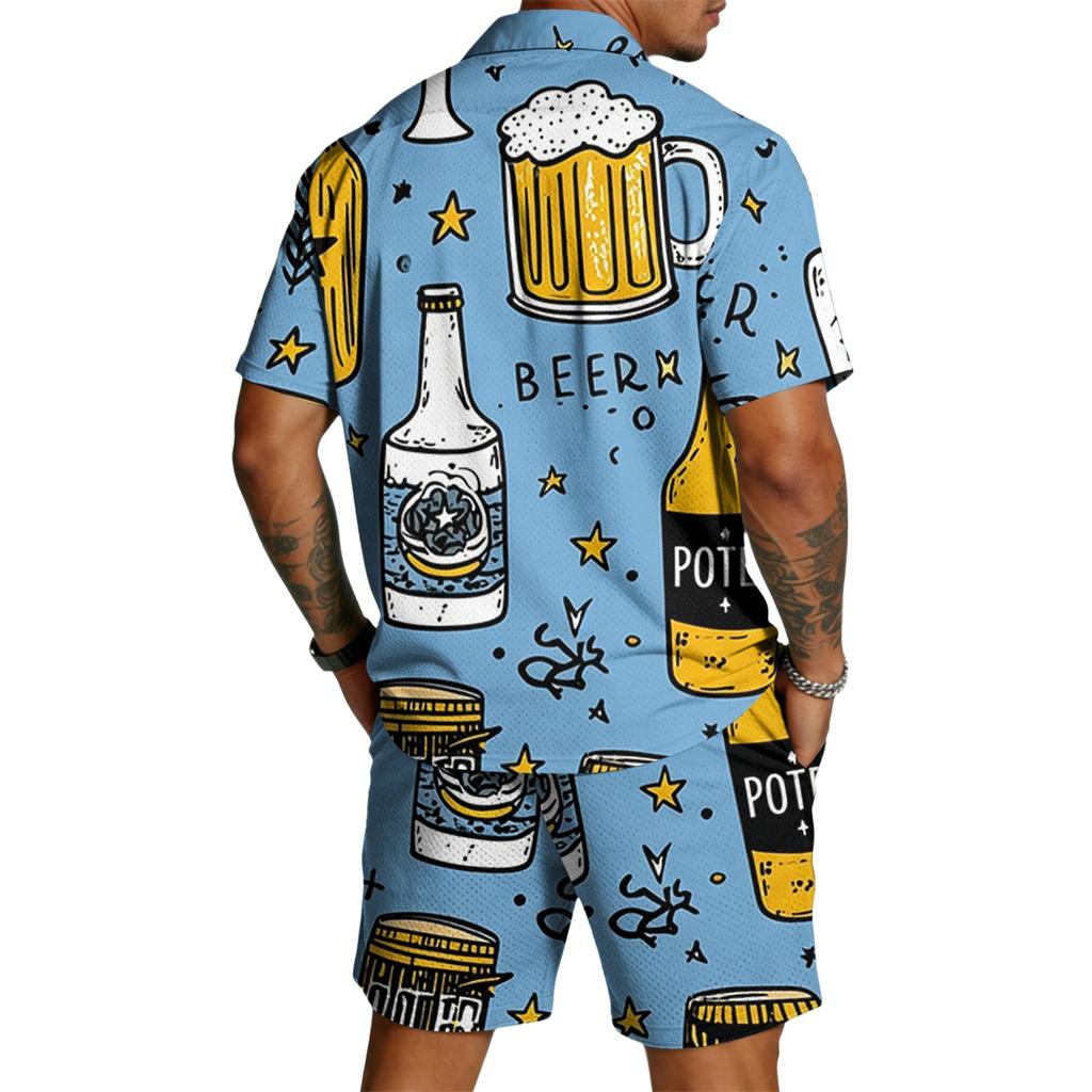 Conjunto Casual de Top Ligero Transpirable Estampado para Hombre y Shorts con Cordón
