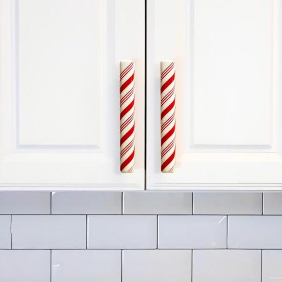2/8/16 Peças Capas para Ferragens Decorativas Capas para Puxadores de Armário de Natal Peppermint Vermelho Elásticas