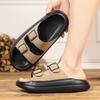 Men's Microfiber Leather Slippers for External Wear Anti Slip and Cool Slippers Men's Double Button Flat Drag Beach Shoes