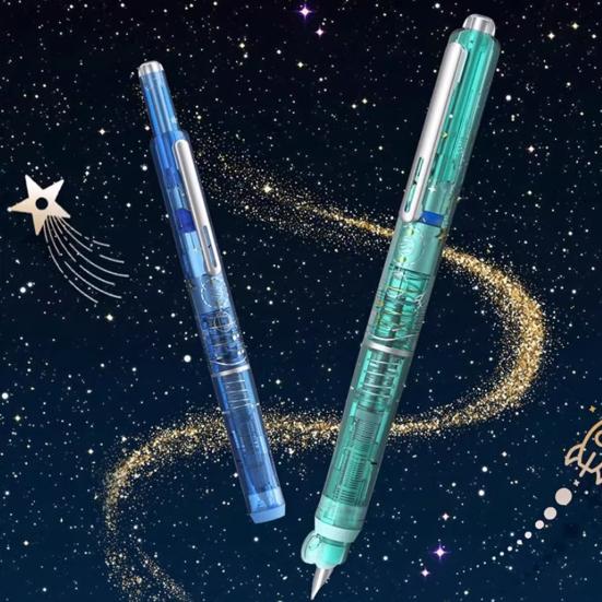 Retractable Fountain Pen Fine Nib Set 0.38mm Black/Blue Ink Transparent Barrel Pen with 5 Refillable Ink Cartridges for Sketching