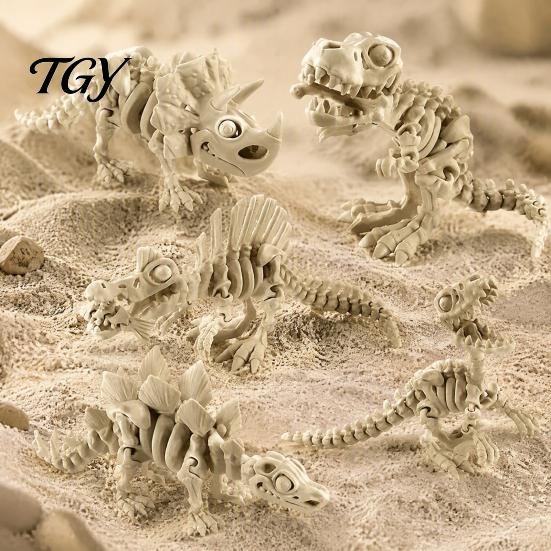 Fish Tank Landscaping Accessories 5Pcs 3D Printed Dinosaur Skeleton Ornament, Movable Joints Prehistoric Figures, Unique Home Decor Gifts Realistic