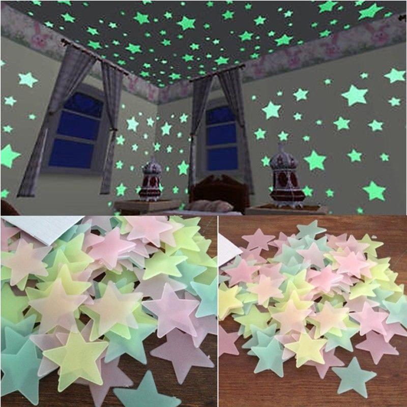 100 Stück 3cm Leuchtende Sterne Wandaufkleber, Selbstklebende Leuchtende Dekoration für Schlafzimmer, Zimmer und Wohnraum Kunst