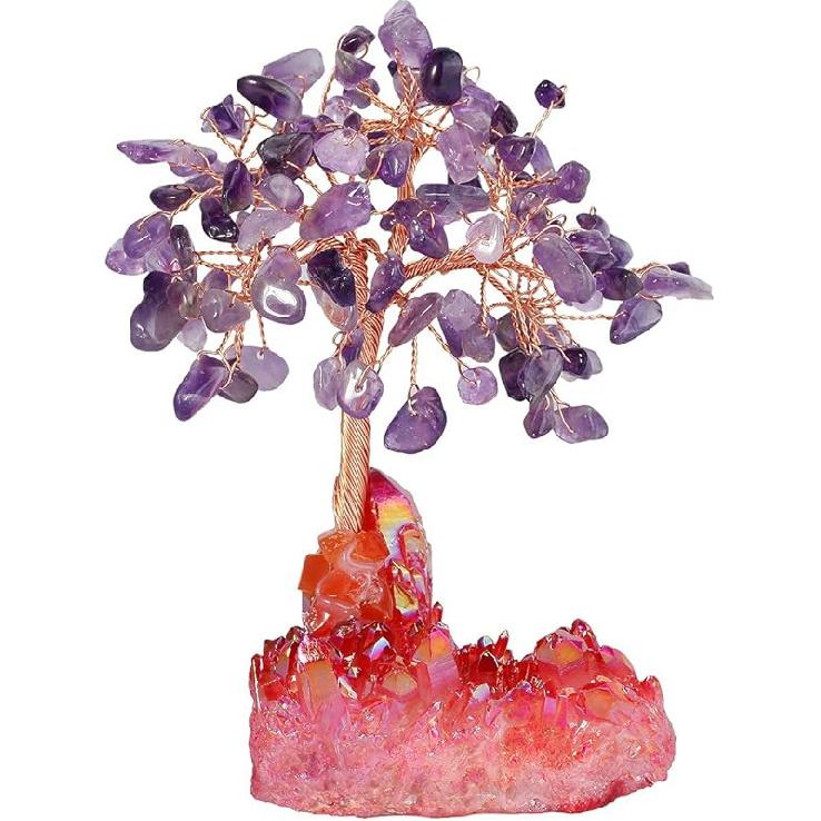 mookaitedecor Amethyst Crystal Tree, Quartz Cluster Rainbow Titanium Crystals Base Bonsai Money Tree for Wealth and Luck