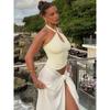 Pure Color Fancy Metal Buckle Halter Lace-up Vest 2025 Summer Wear Sexy Silm Slimming Short Top