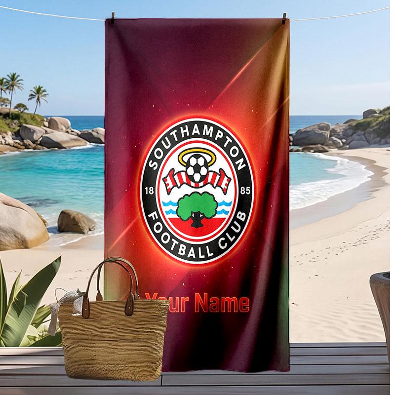 Southampton FC Personalized Printed Beach Towel Soccer Logo Support Custom Name Text Absorbent Towel For Sport Travel Special Gift