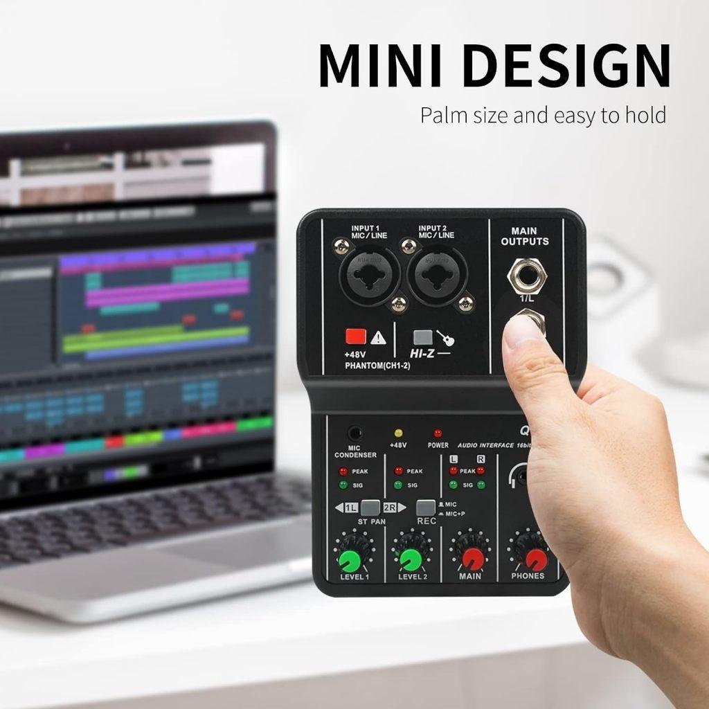 Portable Audio Interface Professional Mini External Sound Card Mixer 48V Computer Guitar Studio Dual Channel Audio Device