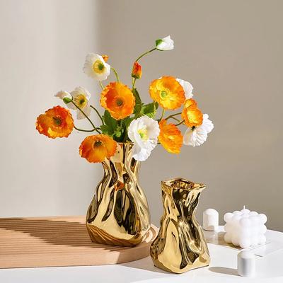 Light Luxury Irregular Ceramic Flower Vase Living Room Decor Office Bookshelf Ornaments Flower Arrangement Vases Indoor Artwork