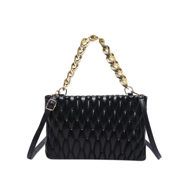 Chic Gold Handbag For Women 2024 Summer New Urban Minimalist Patterned Shoulder Bag Trendy Crossbody чёрный