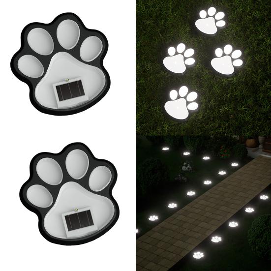 Solar Dog Paw Print Lawn Light LED Garden 2pcs White Light.