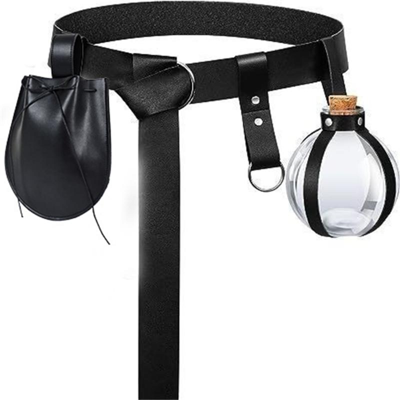 Medieval Waist Guard Leather Side Pack Medieval Leather Belt Waist Bag Potion Bottle Medieval Costume Accessory