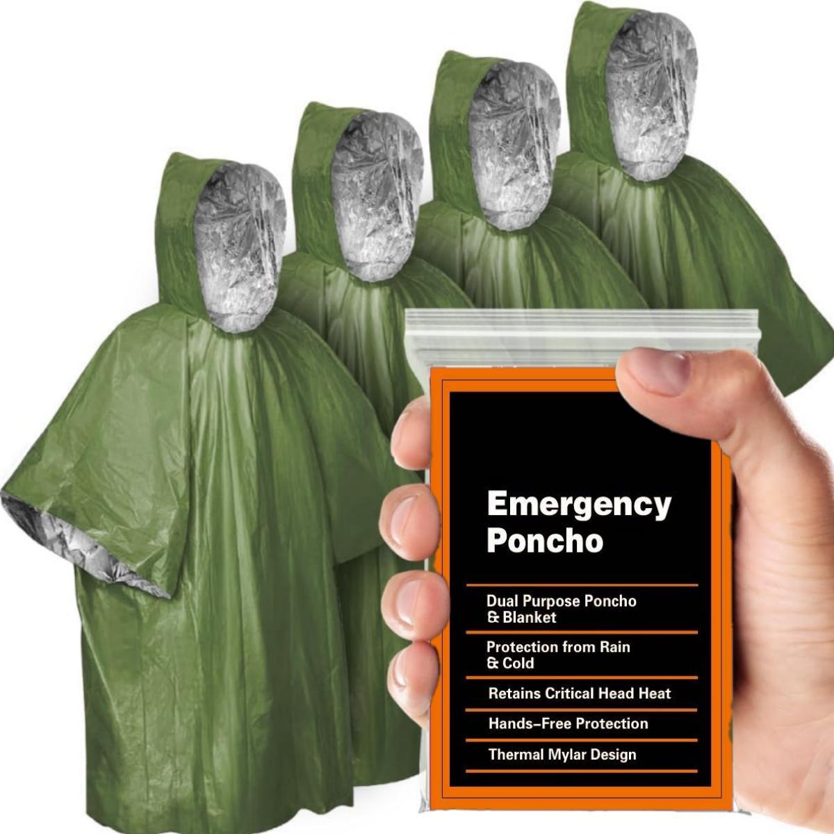 4PCS Multifunctional Emergency Hooded Blanket, Waterproof Windproof Camping Gear зелёный