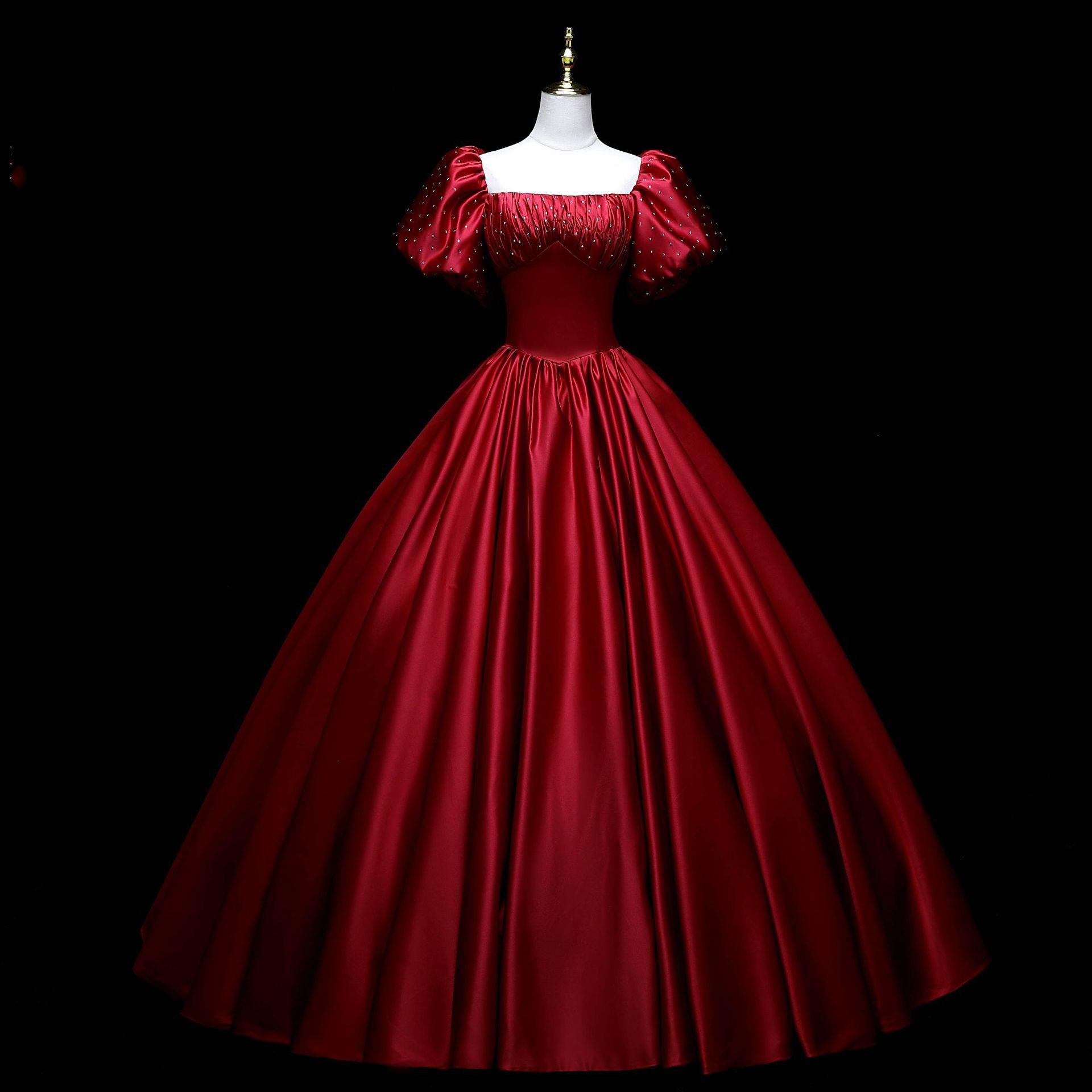 Red satin evening dress slim solo
