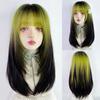 Lange gerade Ombre-Schwarz-Grün-Farbverlauf-Synthetik-Damenperücke mit Pony, Lolita-Cosplay-Perücke für die tägliche Party