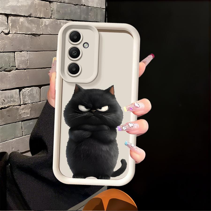 Phone Cover Case for Samsung Galaxy A16 A51 A73 A35 A36 A56 A12 A13 A53 A54 A23 A34 A26 A32 A15 A71 A72 Cartoon Blacks White Cat