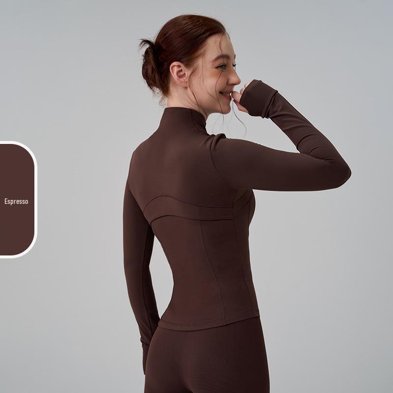 Women's High Neck Spliced Slimming Yoga Jacket with Thumb Holes - Autumn/Winter Thickened Running & Fitness Top
