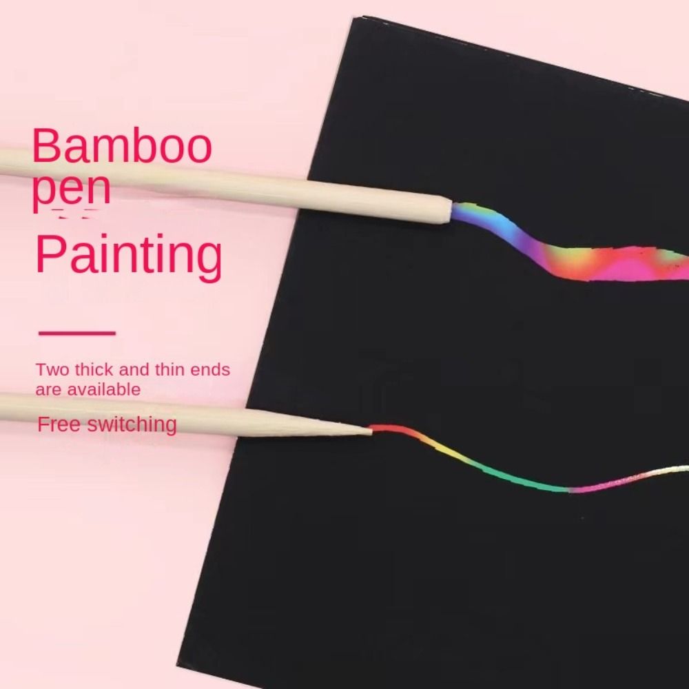 With Wooden Pen Rainbow Scratch Book Colorful Glitzy Paper Note Color Drawing Paper  Kids Gift