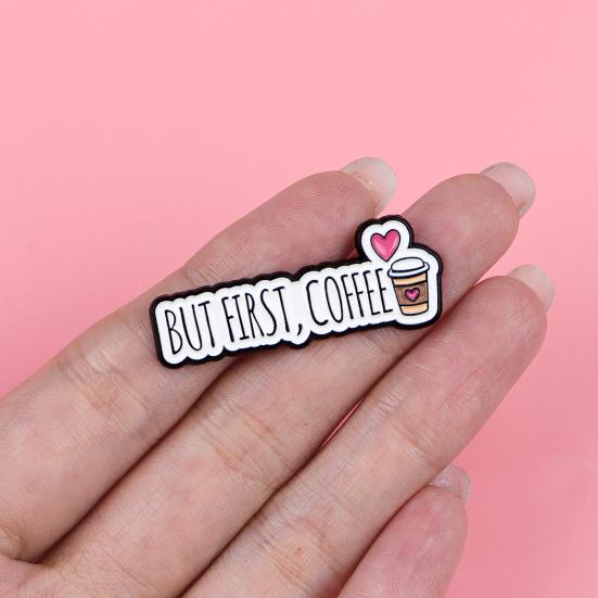 Brooch Pin, Coffee Slogan Design Brooch, Thickened Zinc Alloy Badge, Enamel Paint Stable Buckle Pins for Clothes Hats