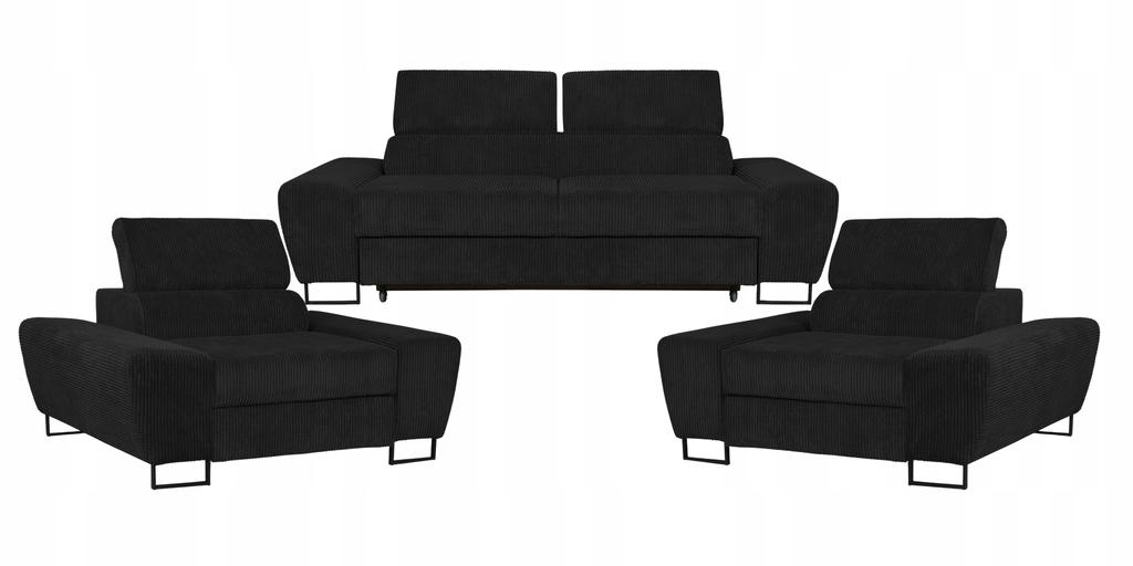 Zestaw mebli wypoczynkowych salon Savio Sofa 2os fotele czarny Family Meble