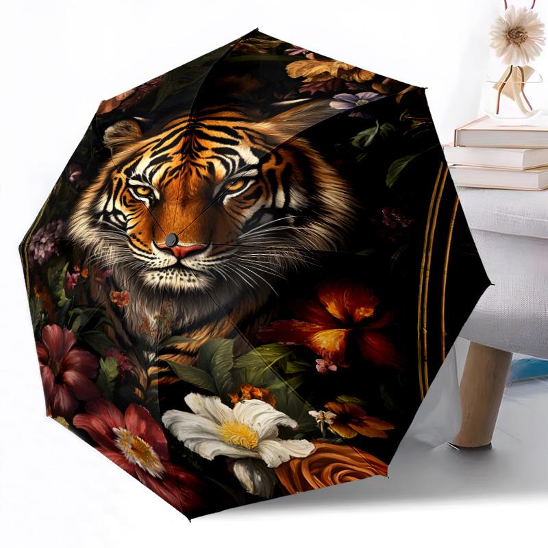 Tiger Yin Yang Artwork Outdoor Automatic Umbrella Retractable Design with 8-Rib Durability Lightweight Perfect Gift for Friends Family
