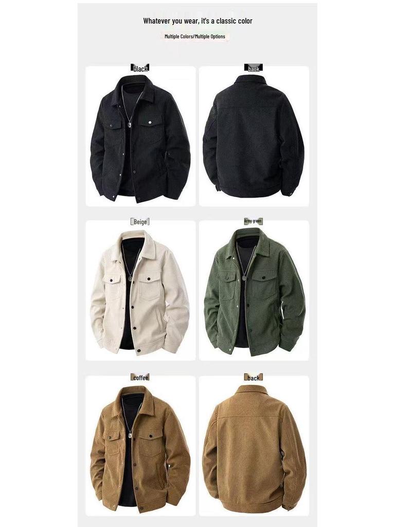 Japanese Retro Lapel Workwear Jacket - Men's Casual Loose Trendy Top for Spring and Autumn