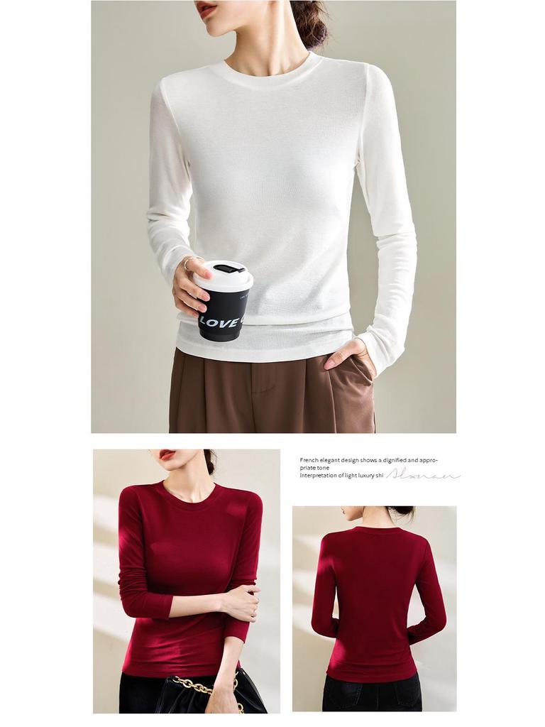 Women's White Mask Tencel Lyocell Wool Long Sleeve Slimming Base Layer Top - 2025 Autumn/Winter Collection
