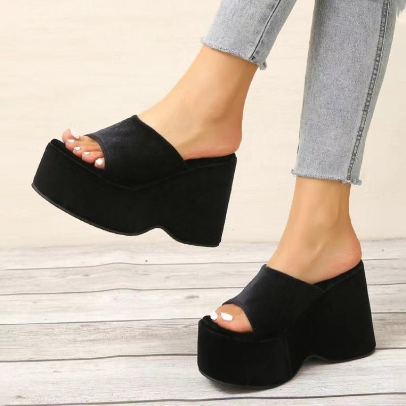 Fashion 2025Summer New Women's Shoes Fashion Thick Bottom Slippers Suede Casual Beach Slippers for Women High Heeled Slippers Flip Flops