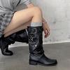 Maillard Stiefel Kinder 2025 neu dicker Absatz runde Spitze dünn hoch Ritterstiefel retro plissiert Stiefel zum Stapeln