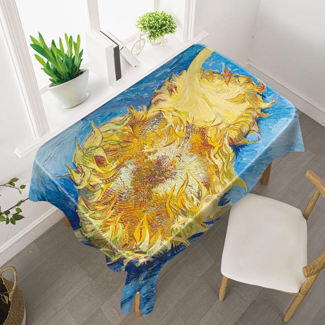 Van Gogh Starry Sky Tablecloth Light Luxury Oil Painting Art Studio Sunflower Famous Painting Waterproof Table Mat Tablecloth