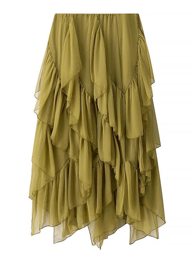 Autumn Asymmetrical Hem Midi Skirt In European and American Style